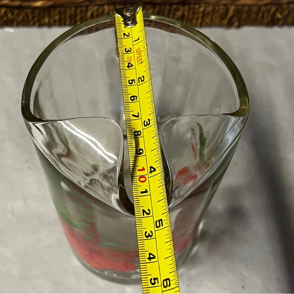 Vintage Glass Juice Ice Lip Pitcher With Cherry Motif